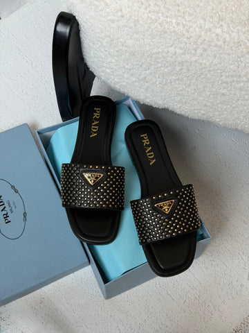 PRADA Nappa Leather Studded Slides