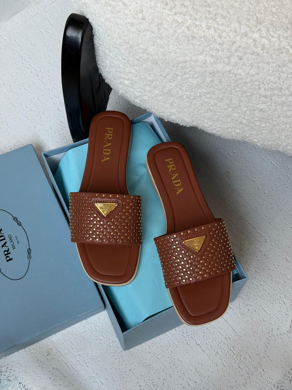 PRADA Nappa Leather Studded Slides