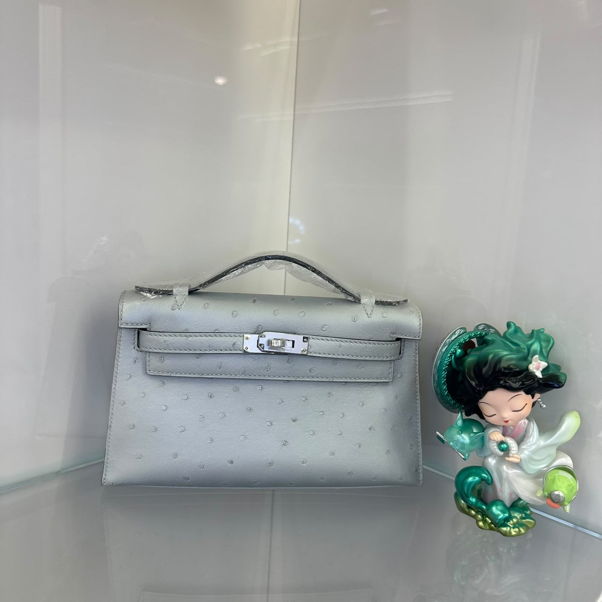 HERMES Mini Kelly Pochette Real Ostrich Leather