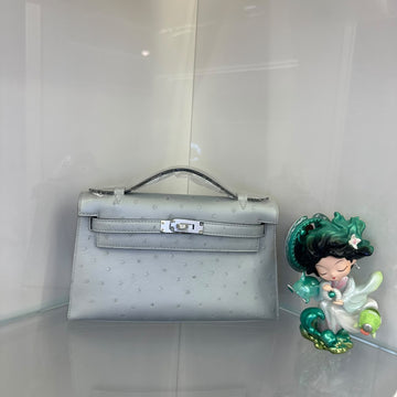 HERMES Mini Kelly Pochette Real Ostrich Leather