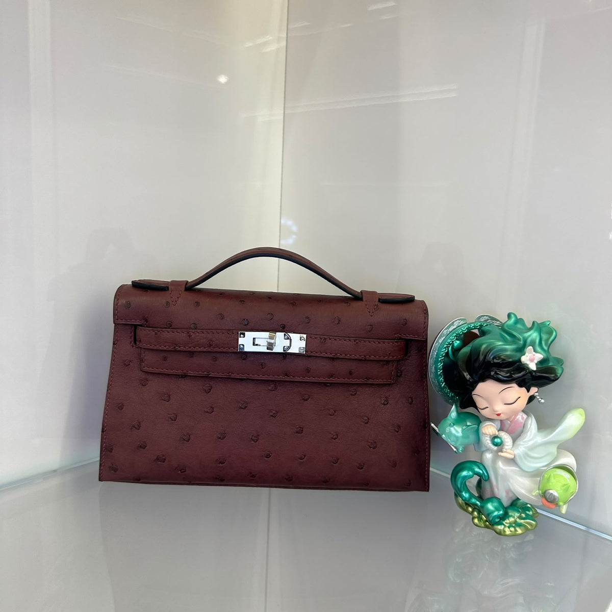 HERMES Mini Kelly Pochette Real Ostrich Leather