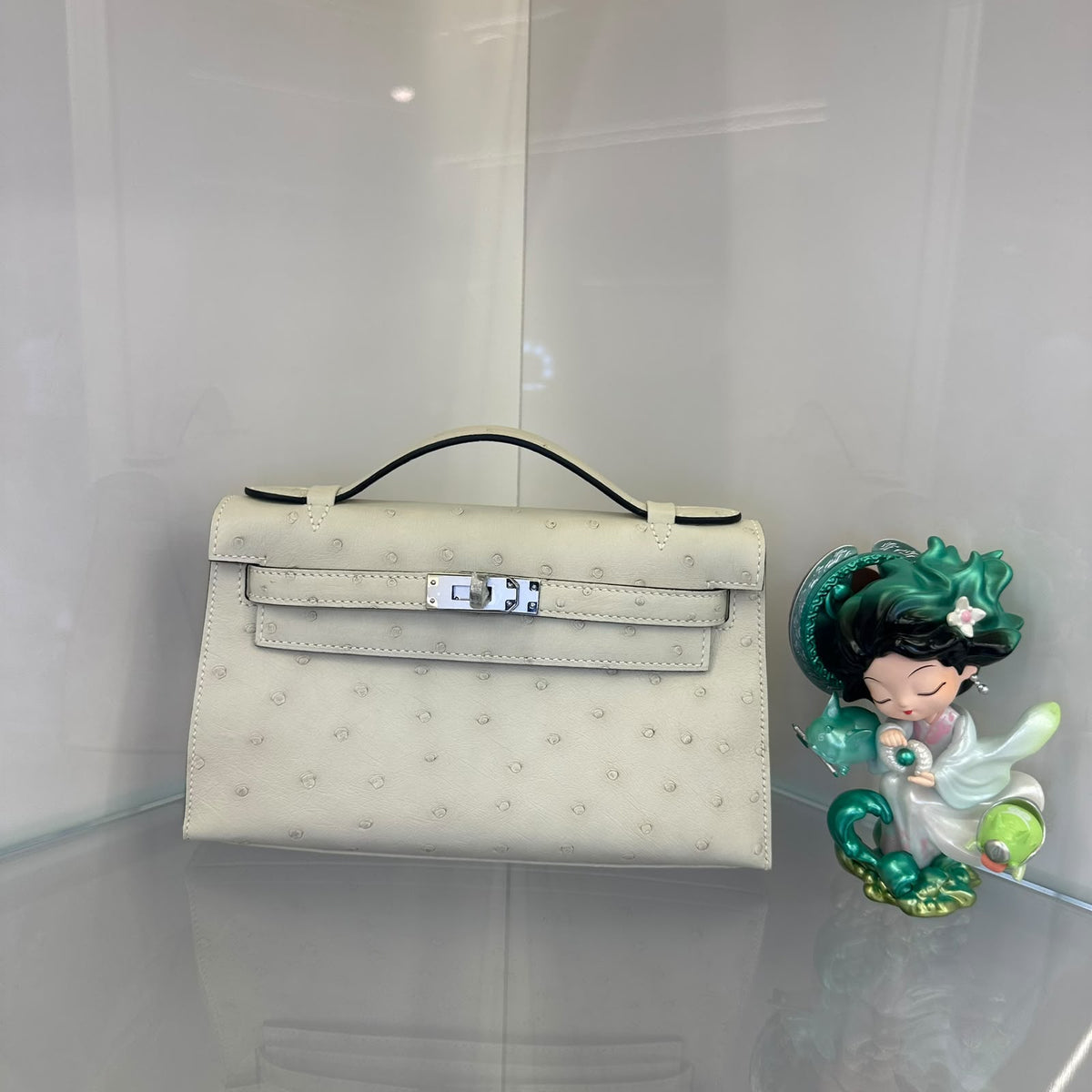 HERMES Mini Kelly Pochette Real Ostrich Leather