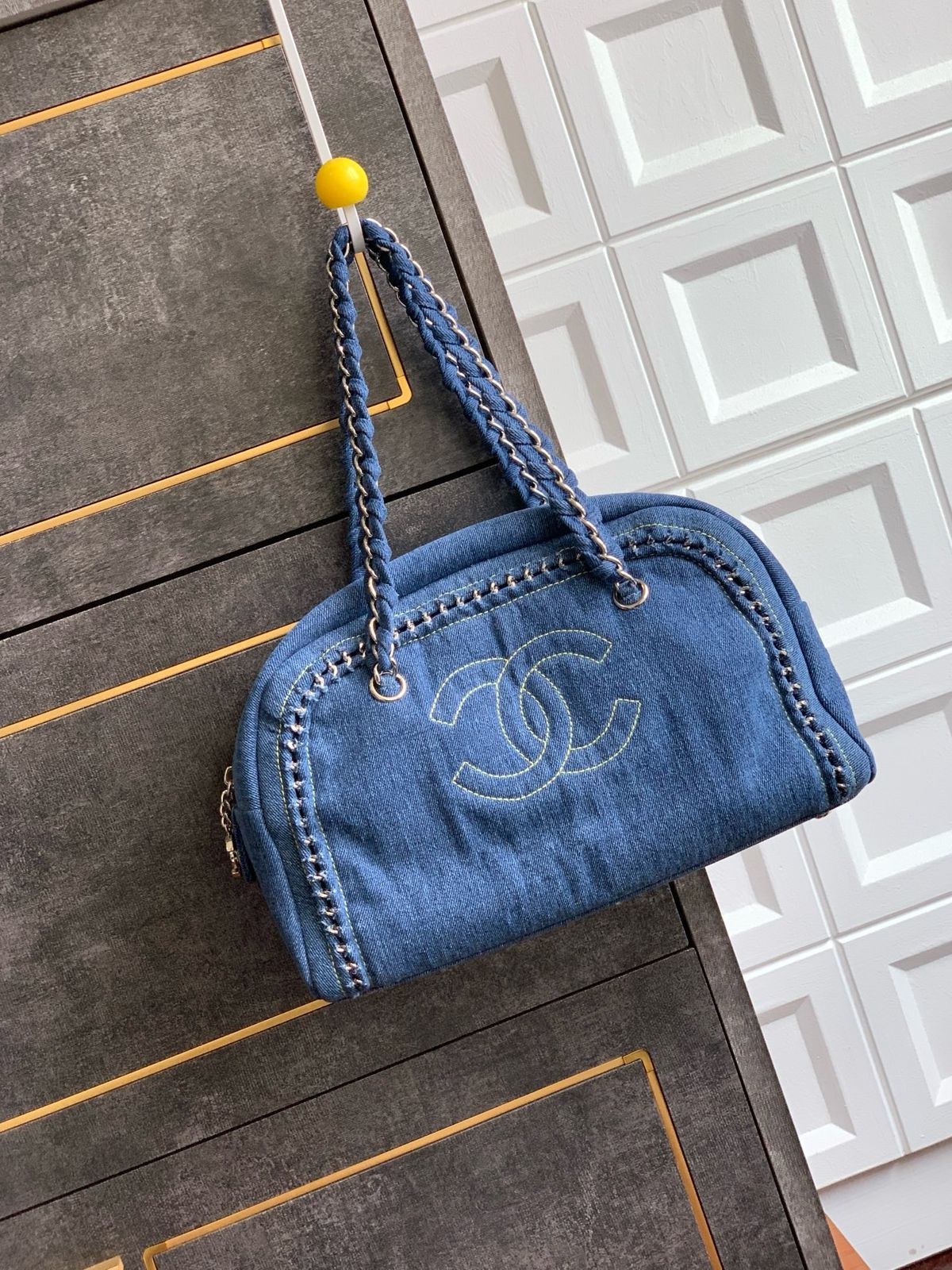 Chanel navy blue denim medium