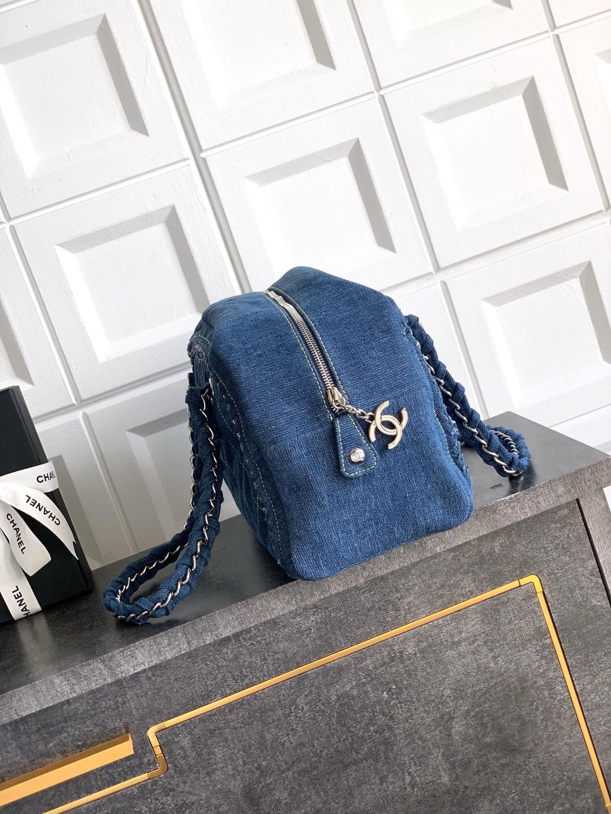 Chanel navy blue denim medium