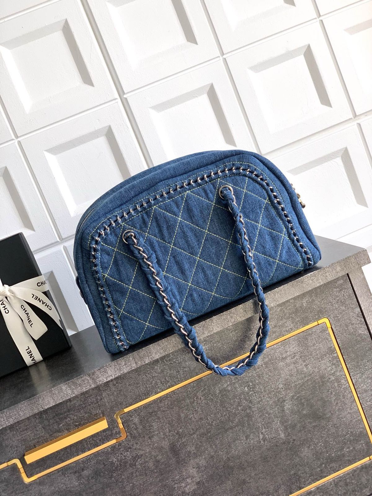 Chanel navy blue denim medium