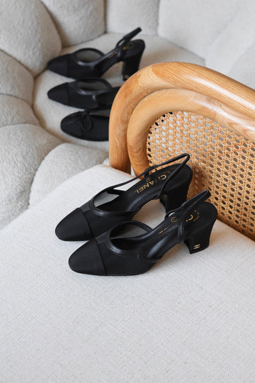 Chanel Mesh Grosgrain Slingbacks