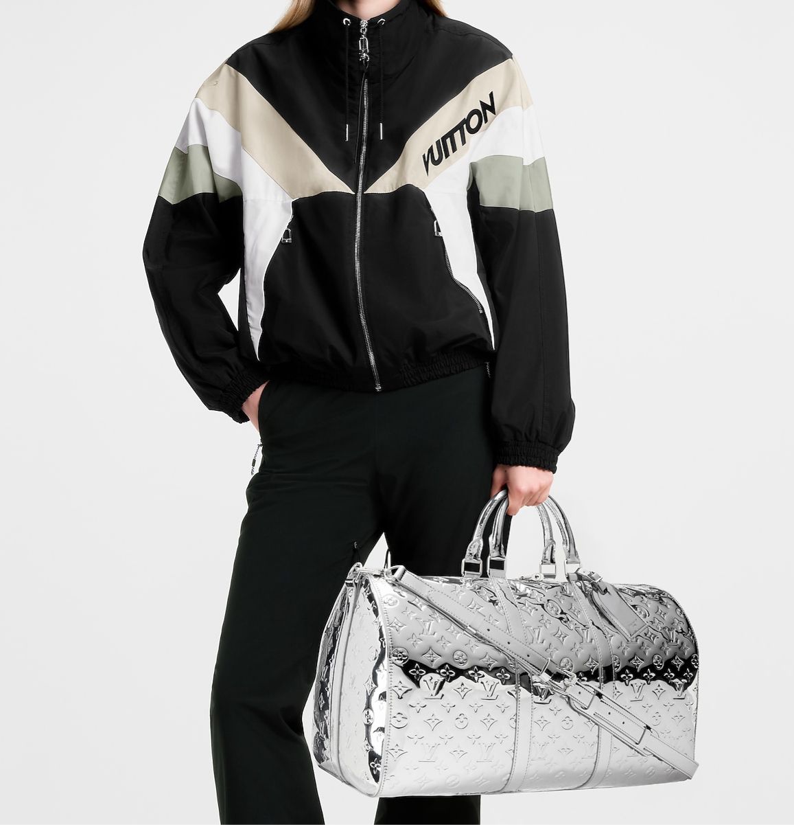 Louis Vuitton Keepall Bandouliere 50 Monogram Mirror Silver