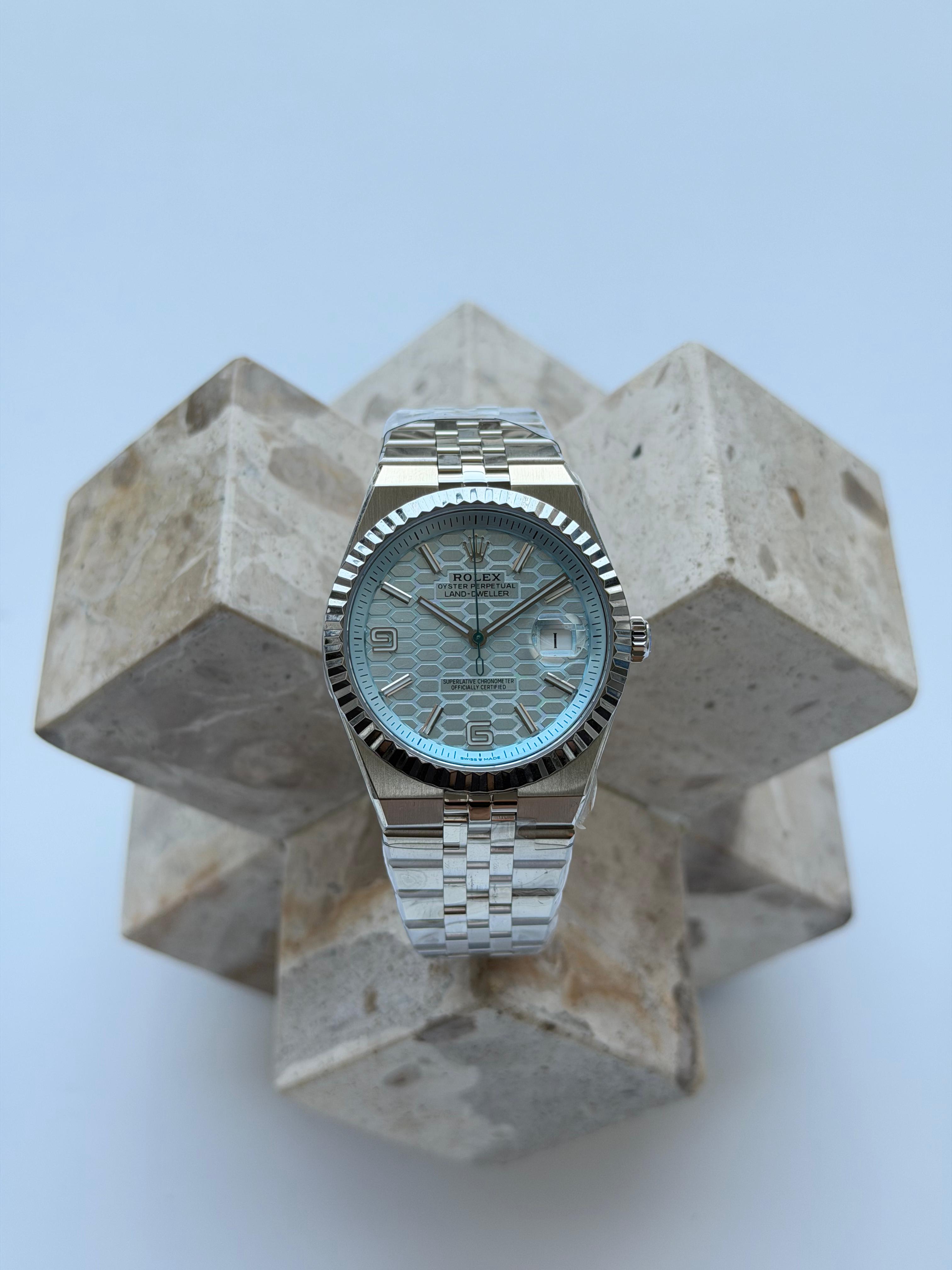 Rolex Land Dweller 40 ice blue honey comb motif
