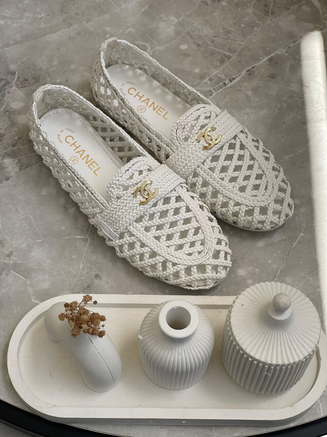 Chanel Woven CC Logo Loafers