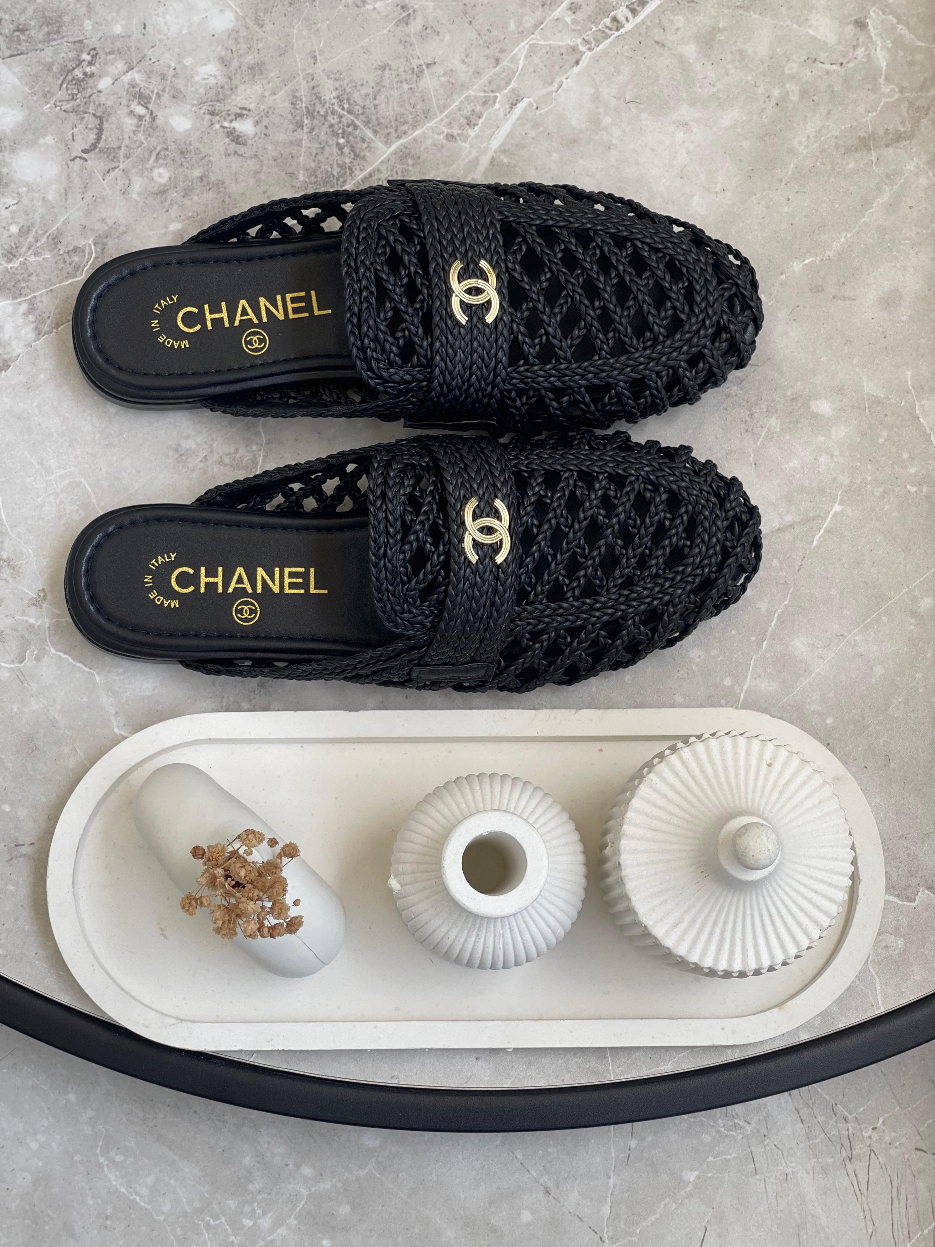 Chanel Woven Logo Mules