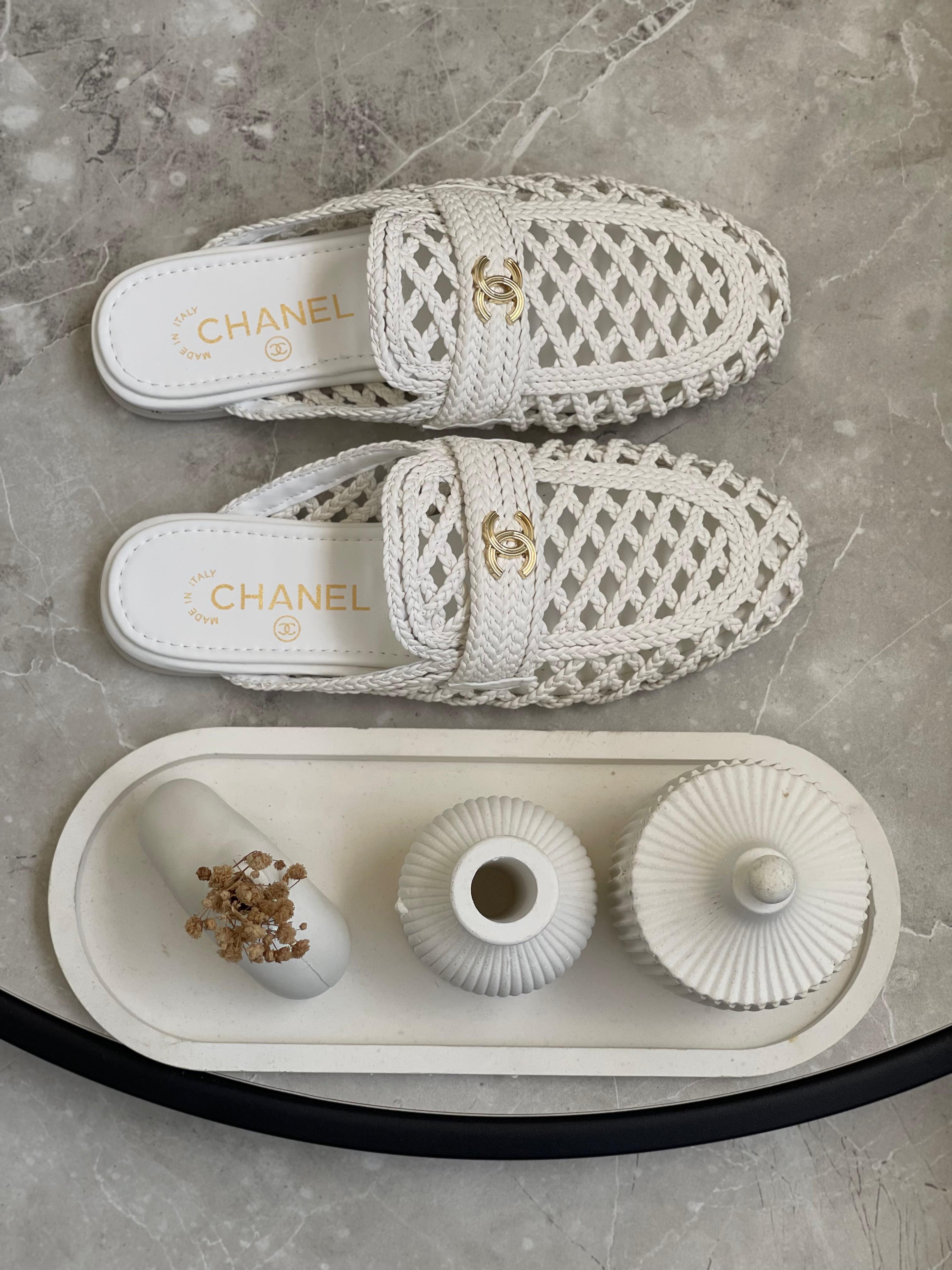 Chanel Woven Logo Mules