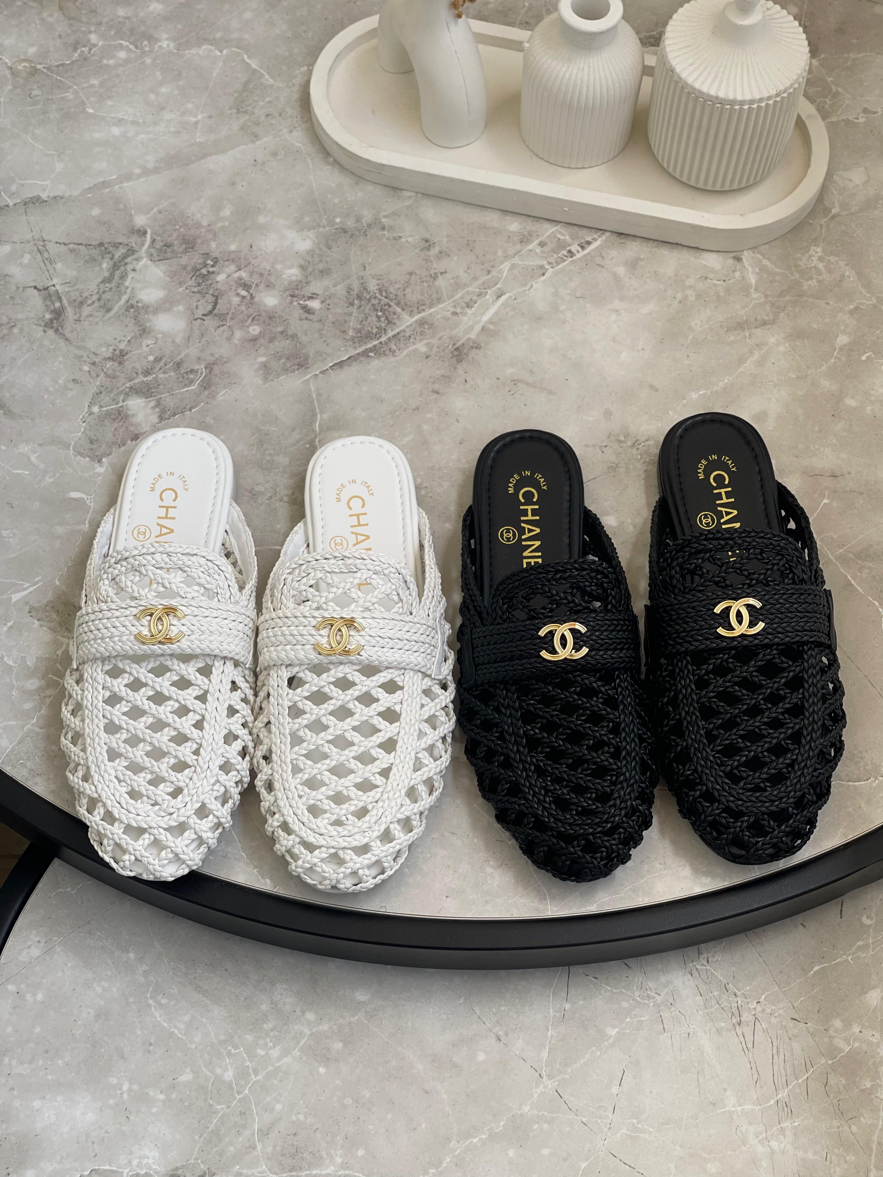 Chanel Woven Logo Mules