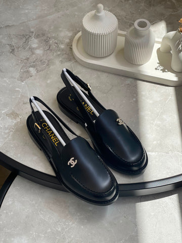 Chanel Crystal CC Logo Slingback Loafers