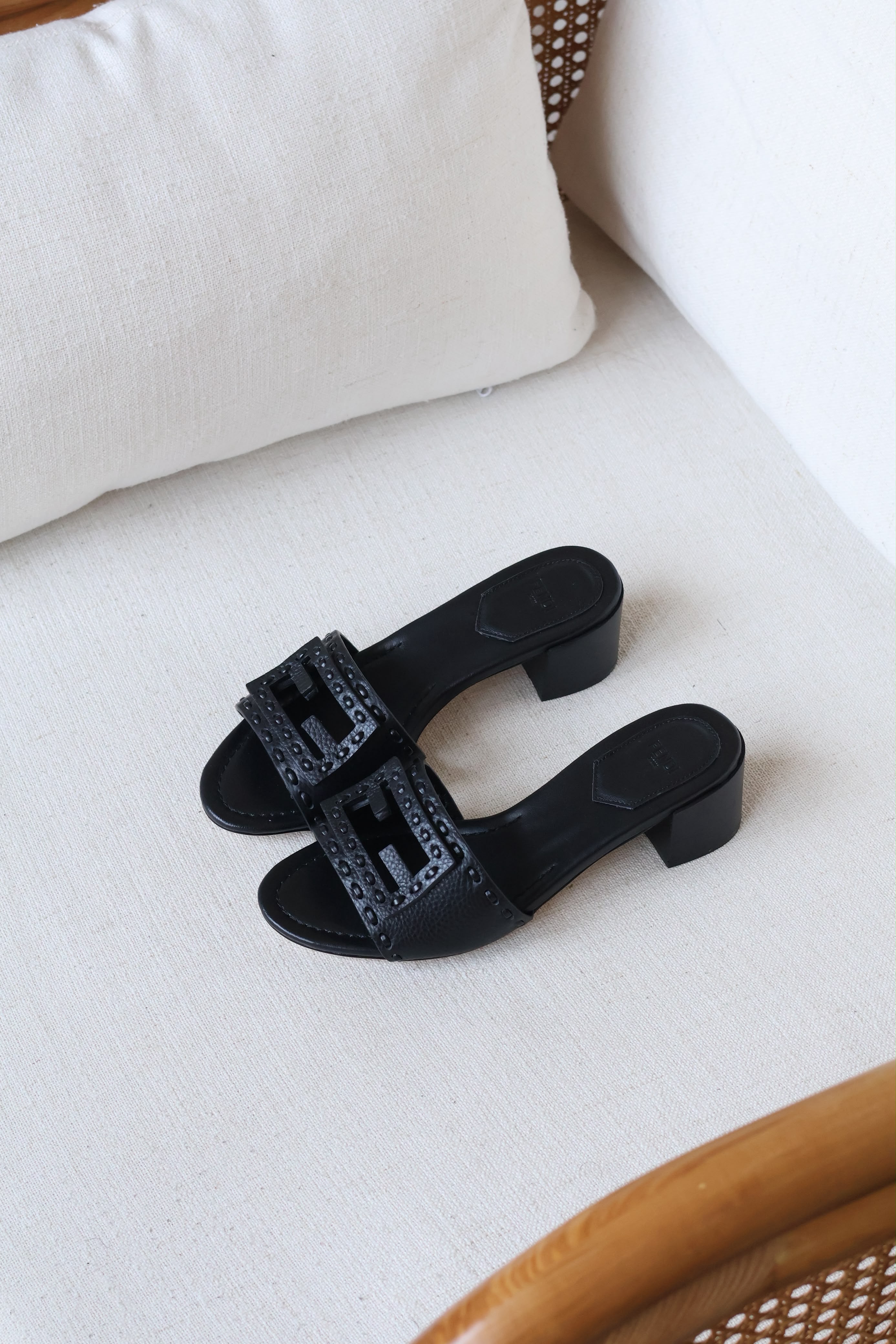 Fendi Baquette Medium Heeled Slide Sandal