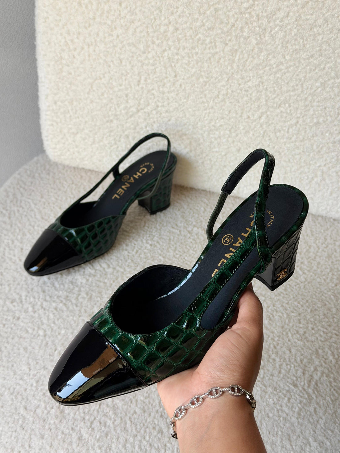 Chanel Two Tone Pumps in Crocodile Embossed