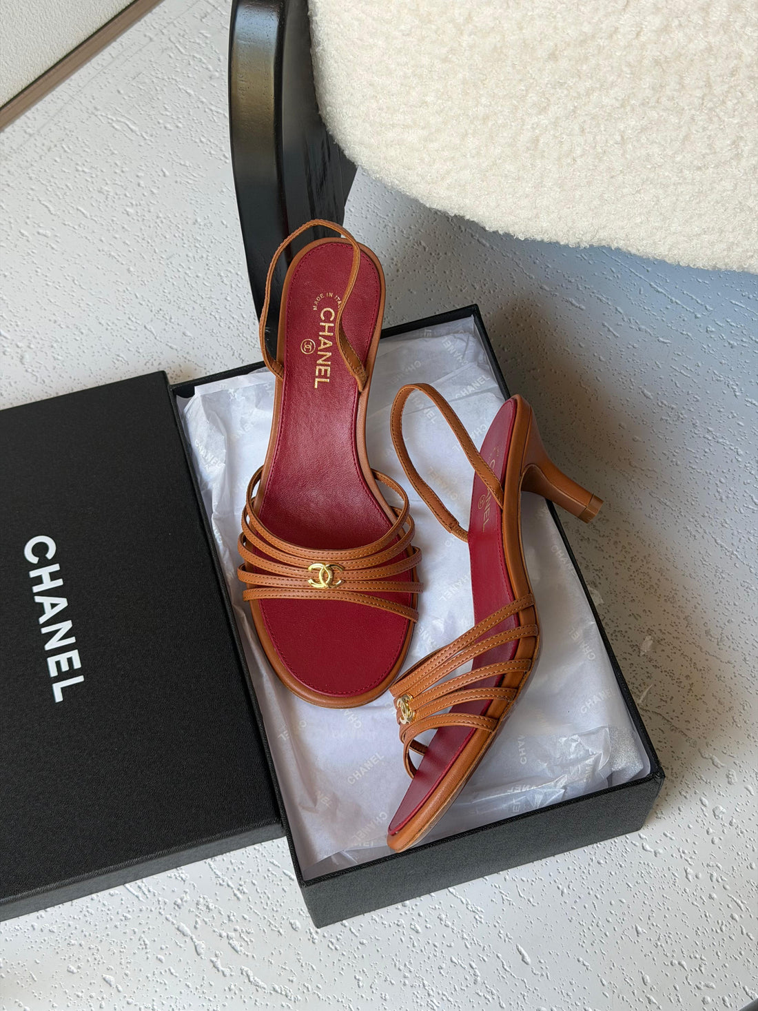 Chanel Strappy Slinbacks Sandal With Kitten Heel