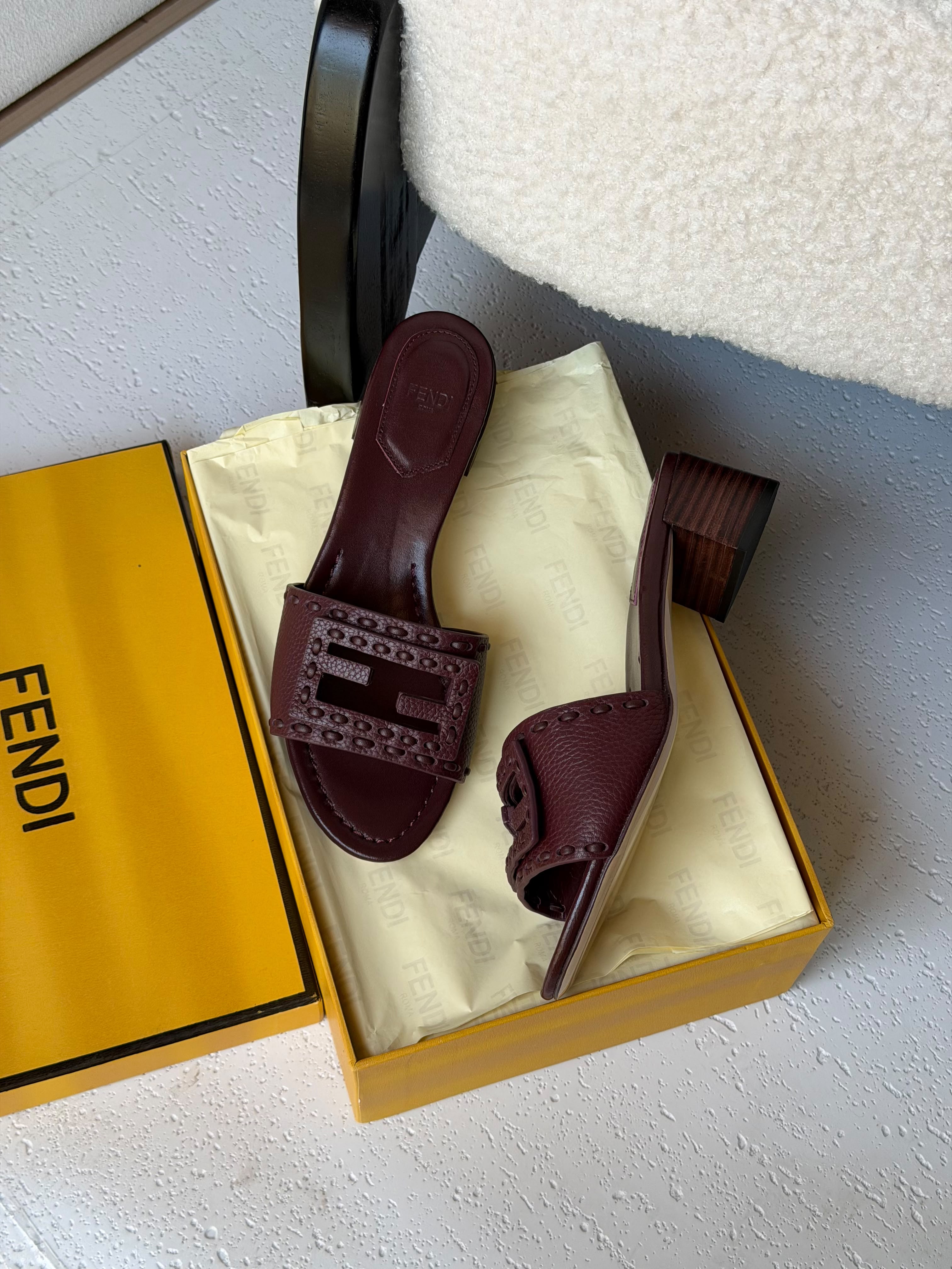 Fendi Baguette Heeled Slide Sandal