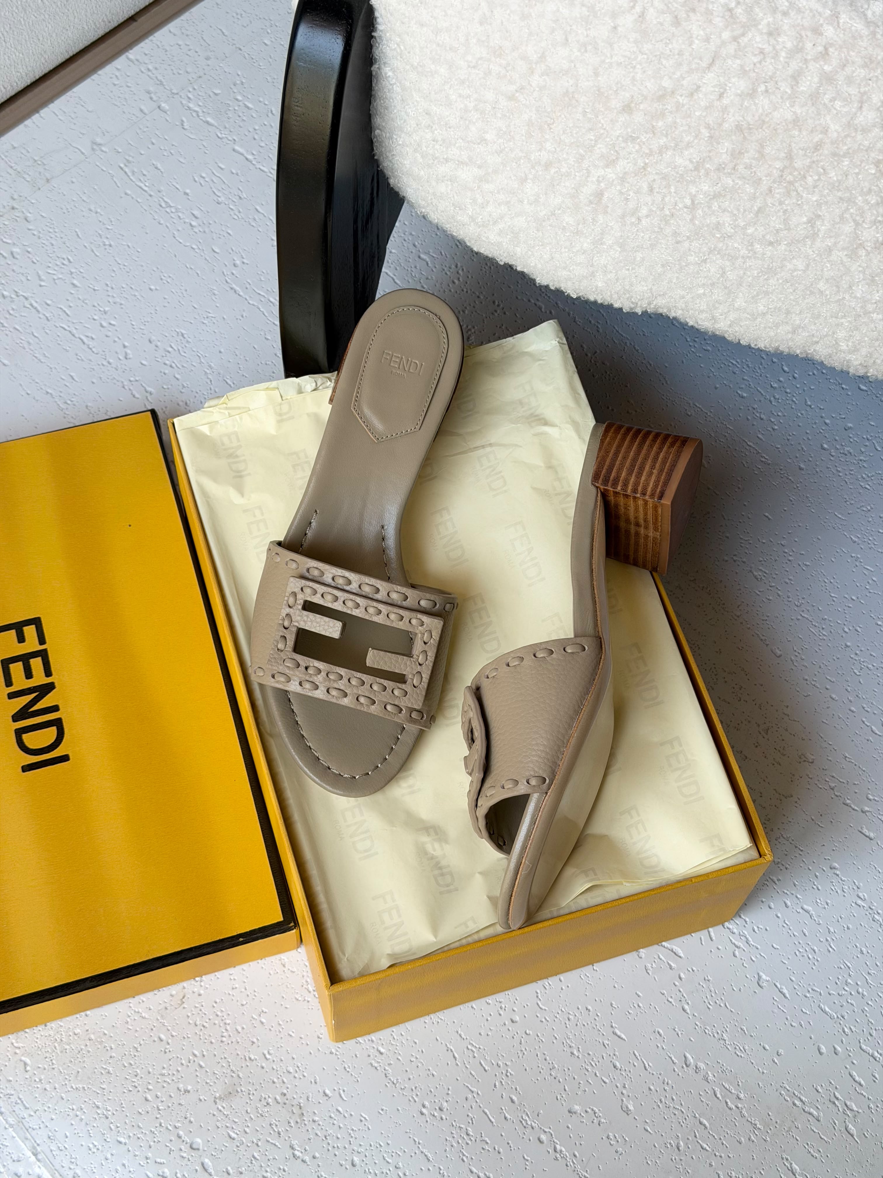 Fendi Baguette Heeled Slide Sandal
