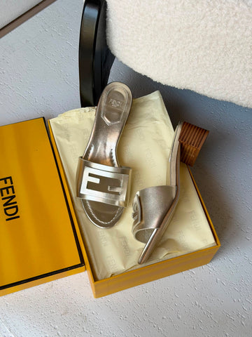 Fendi Baguette Heeled Slide Sandal