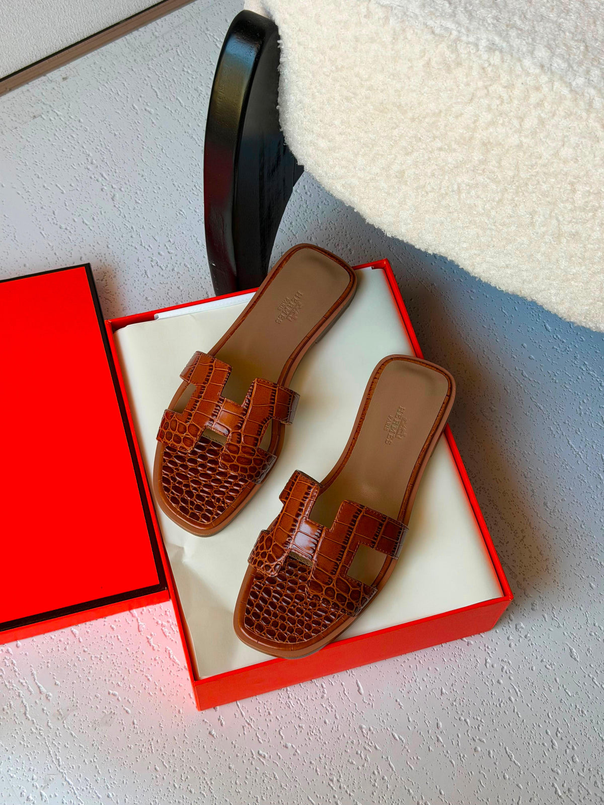 Hermes Oran Sandals Crocodile