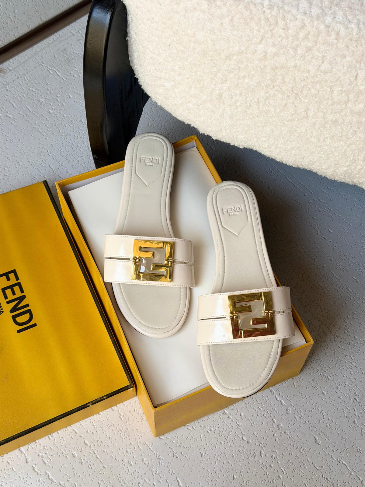 Fendi Baguette Flat Slide Sandals