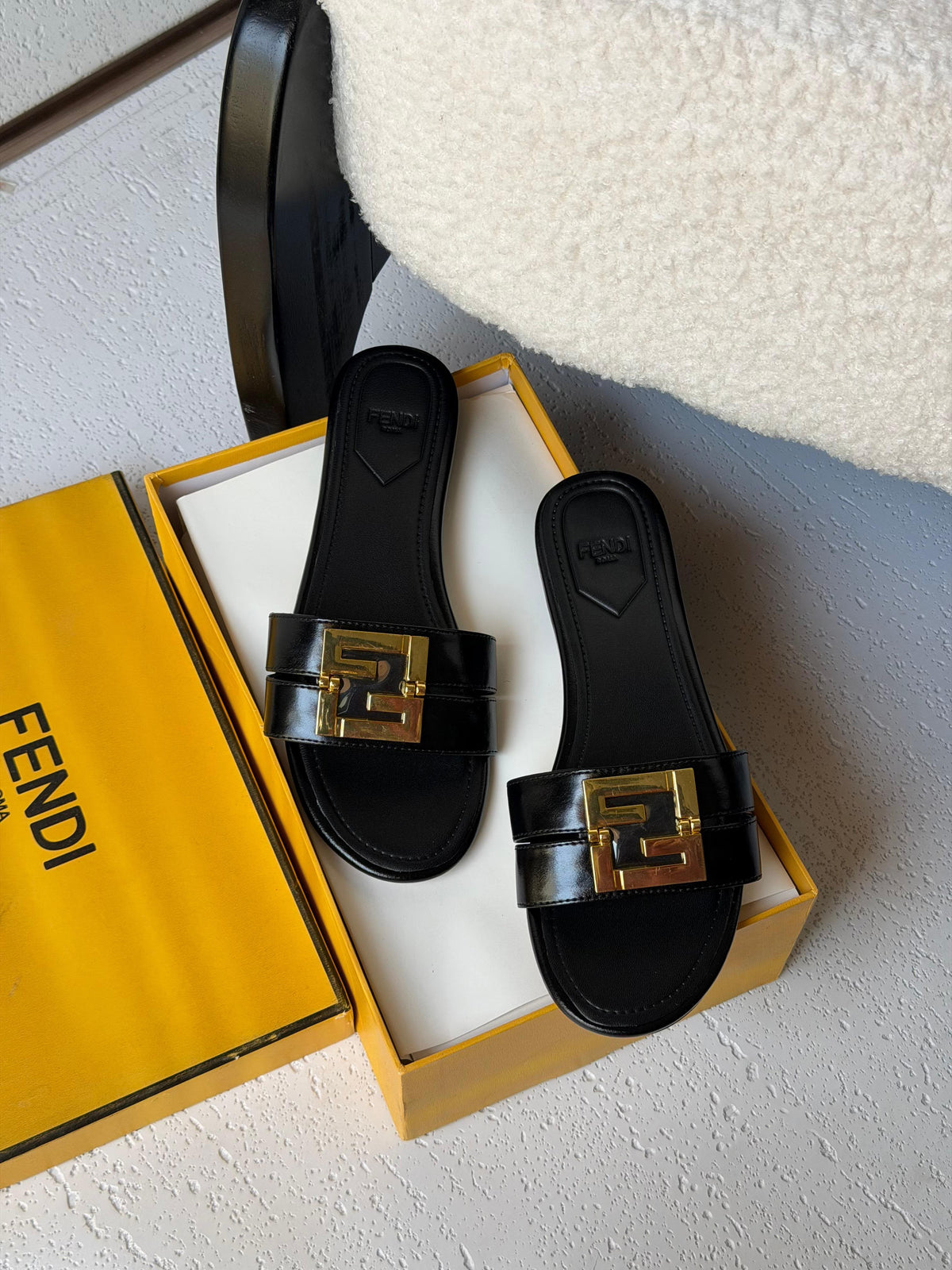 Fendi Baguette Flat Slide Sandals
