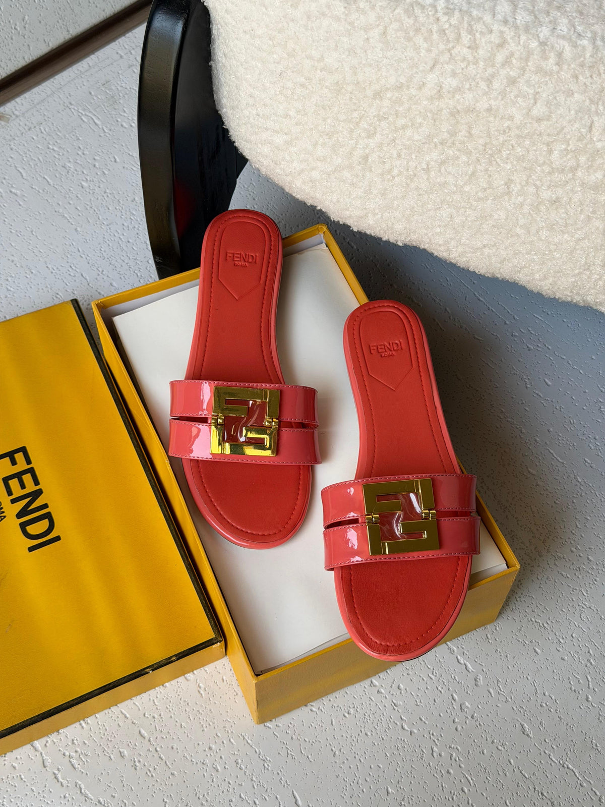 Fendi Baguette Flat Slide Sandals